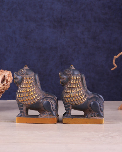 Brass Tibetan Snow Lion Pair – vintage Brass patina