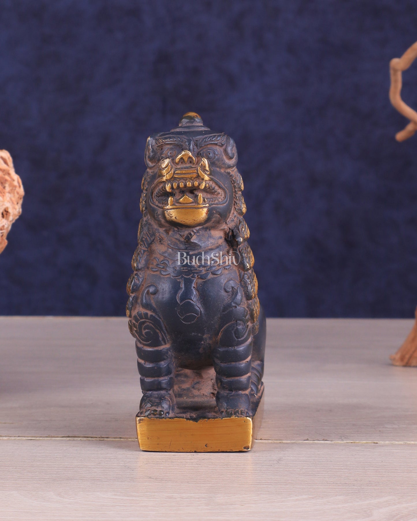 Brass Tibetan Snow Lion Showpiece – Symbol of Strength and Protection sand finish