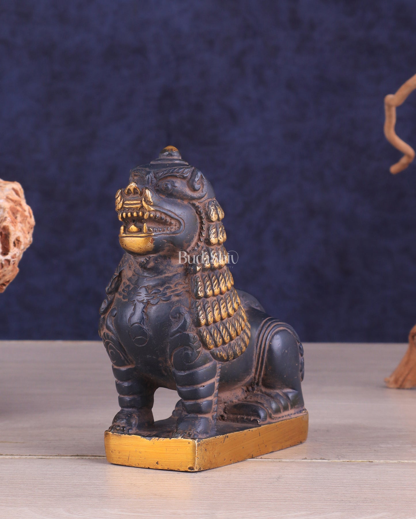 Brass Tibetan Snow Lion Showpiece – Symbol of Strength and Protection sand finish