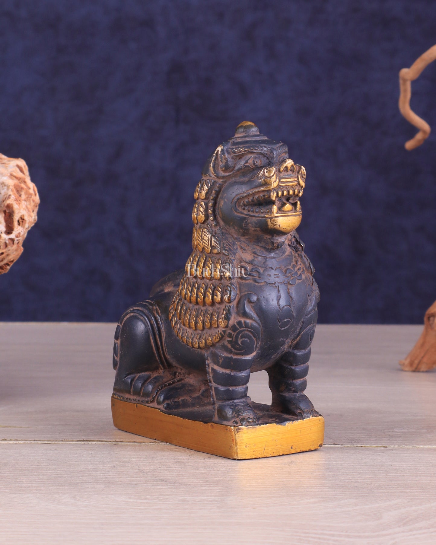 Brass Tibetan Snow Lion Showpiece – Symbol of Strength and Protection sand finish