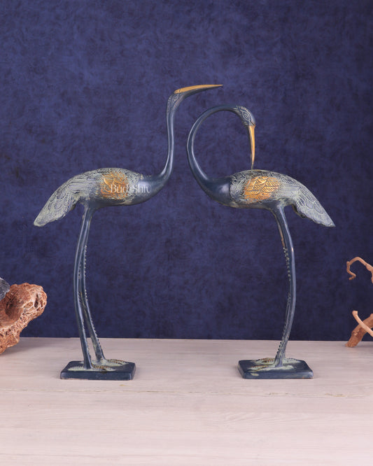 Brass Vintage Pair of Decorative Crane birds Vastu Compliant Statues