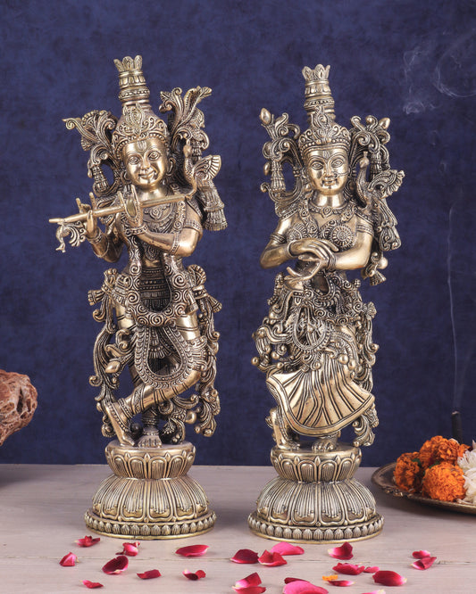 Pure Brass Superfine Radha Krishna Pair Statue – 16 Inch