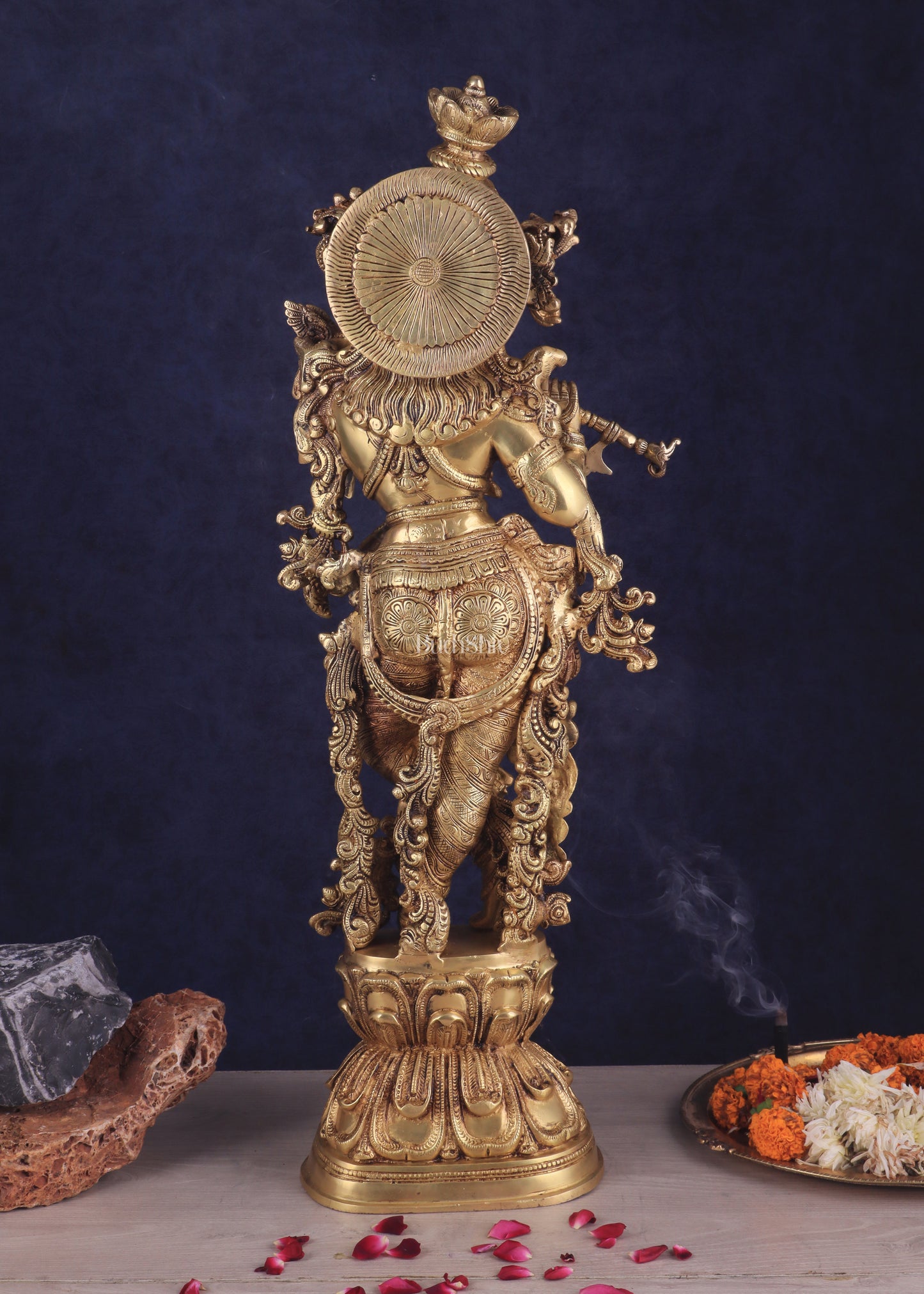 Brass Handcrafted Krishna Playing Flute Idol – 29 Inch | 18 kg