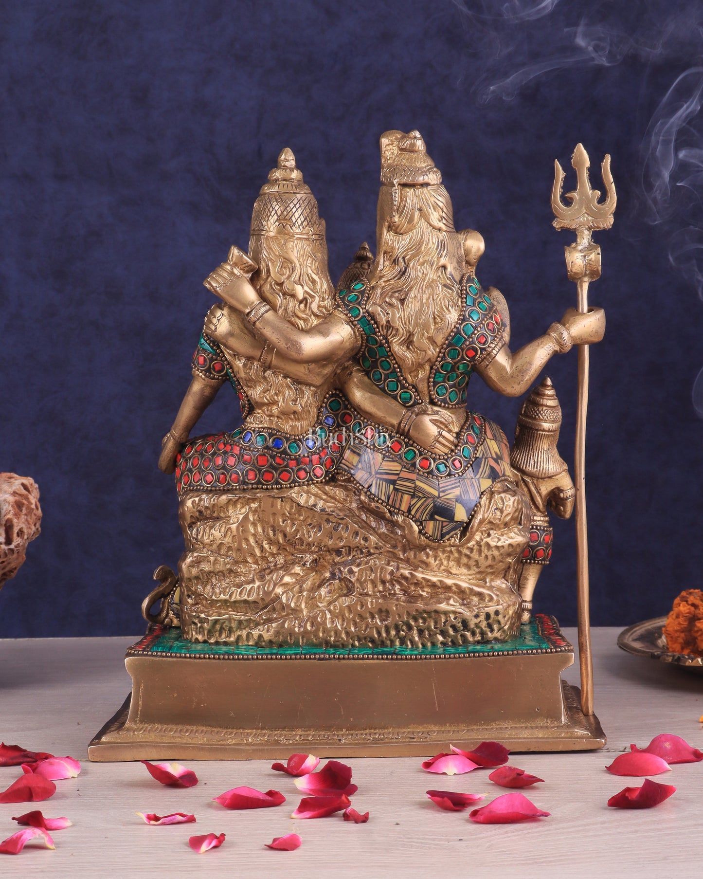 Brass Complete Shiv Parivar Idol - 10 Inch with stonework