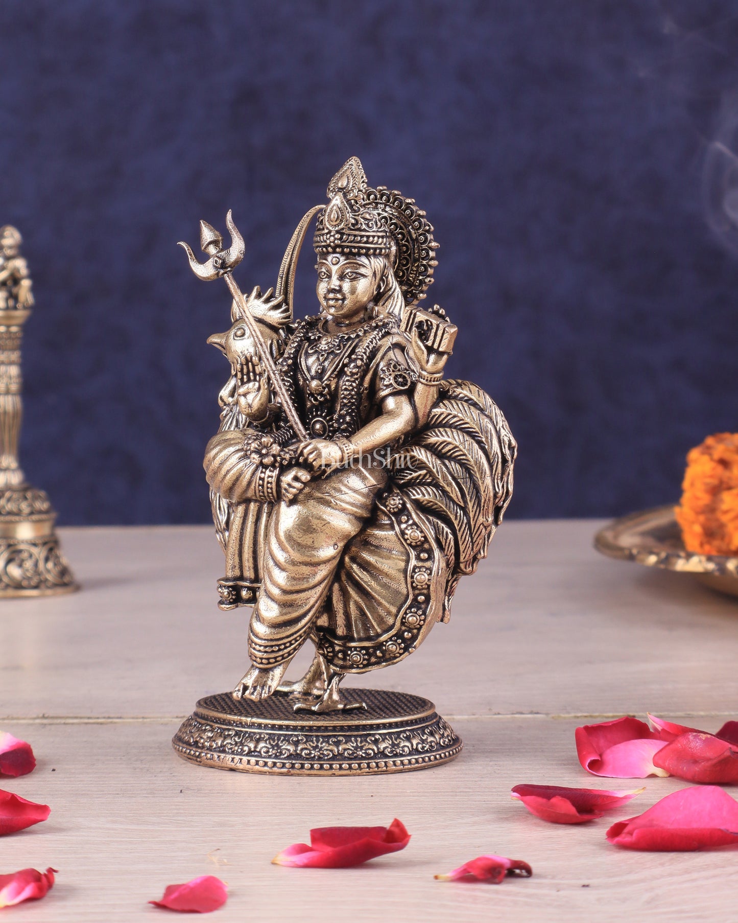 Pure Brass Bahuchara Mata Idol Sitting on Hen – Superfine Finish 4"