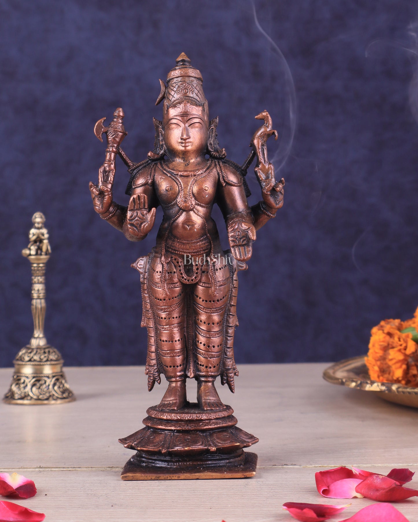 Pure Copper Lord Shiva Standing Idol | Compact Divine Blessing 6.5"