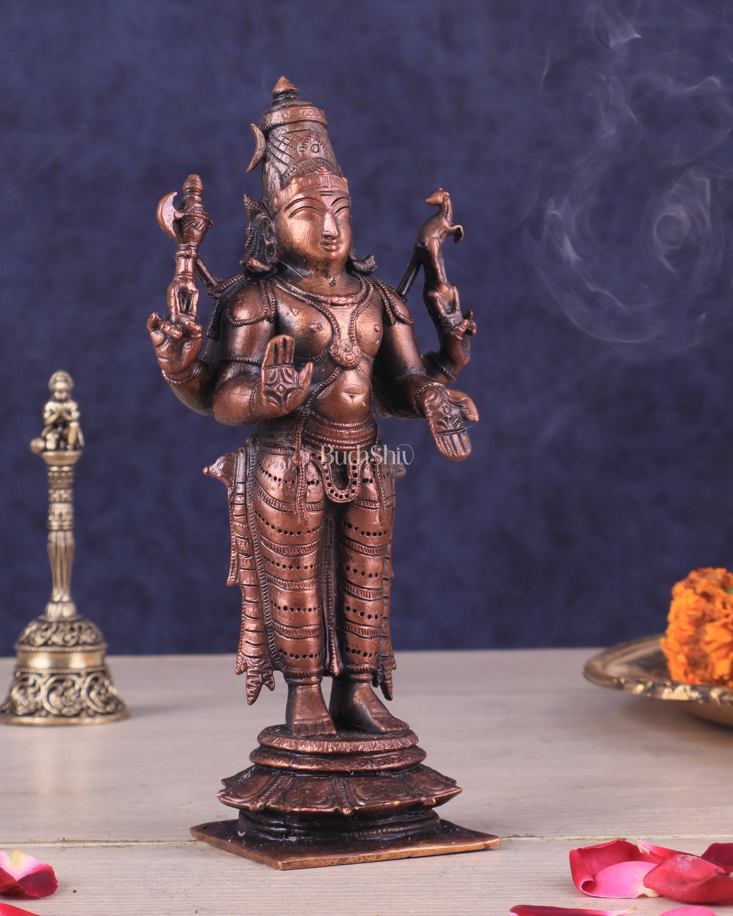 Pure Copper Lord Shiva Standing Idol | Compact Divine Blessing 6.5"