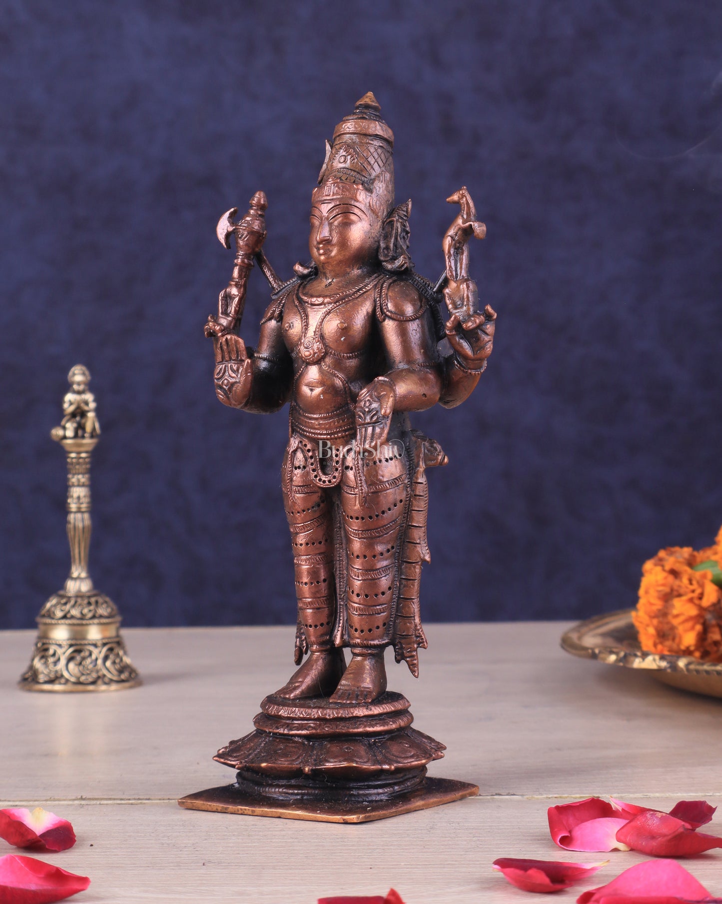 Pure Copper Lord Shiva Standing Idol | Compact Divine Blessing 6.5"