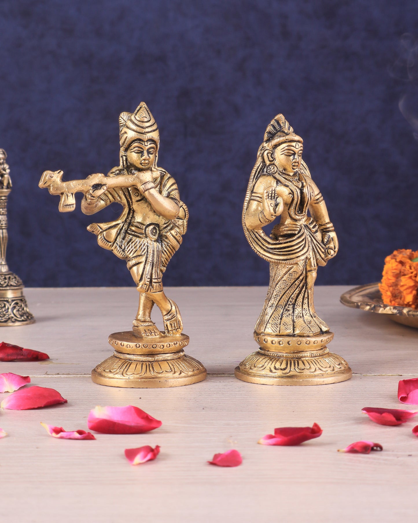 Pure Brass Radha Krishna Idols - Superfine Pair 4.5"