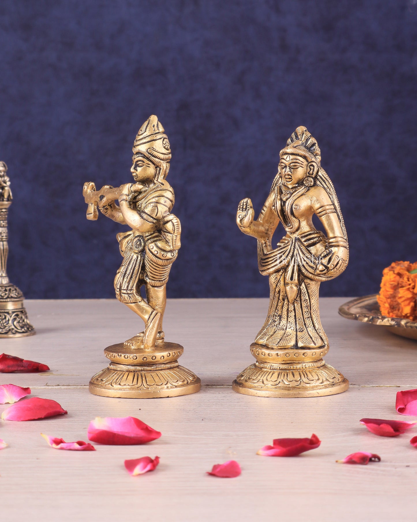 Pure Brass Radha Krishna Idols - Superfine Pair 4.5"