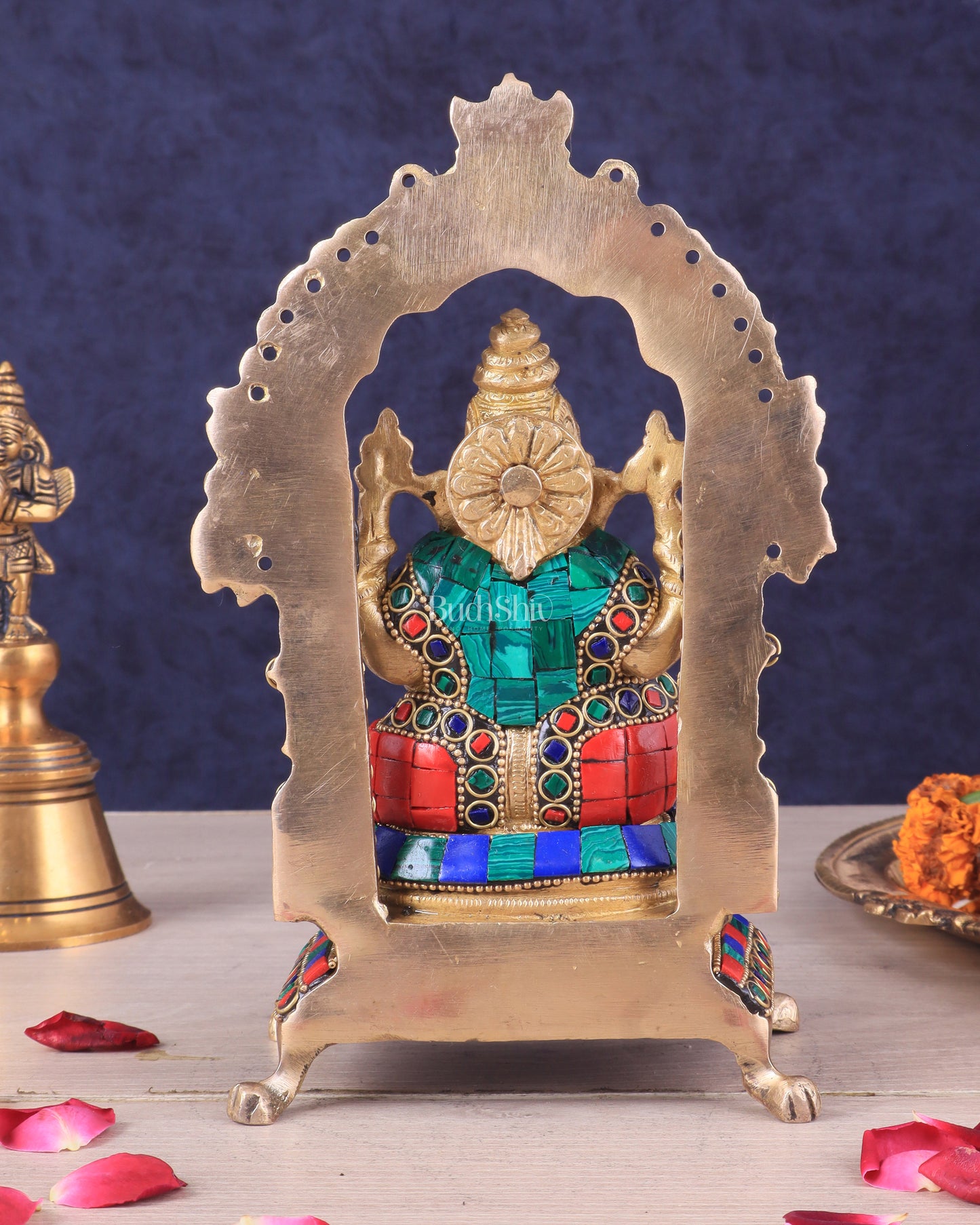 Pure Brass Lord Ganesha Idol | Meenakari Stonework 8"