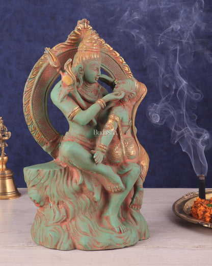 Brass Lord Shiva and Parvati Statue | Antique Green Patina | 12.7"