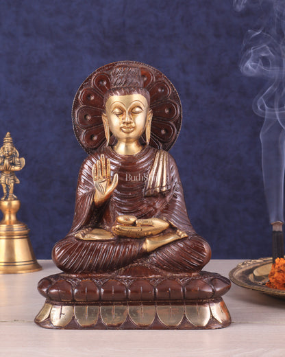 Dual Tone Brass Buddha Idol in blessing Mudra 8.5"