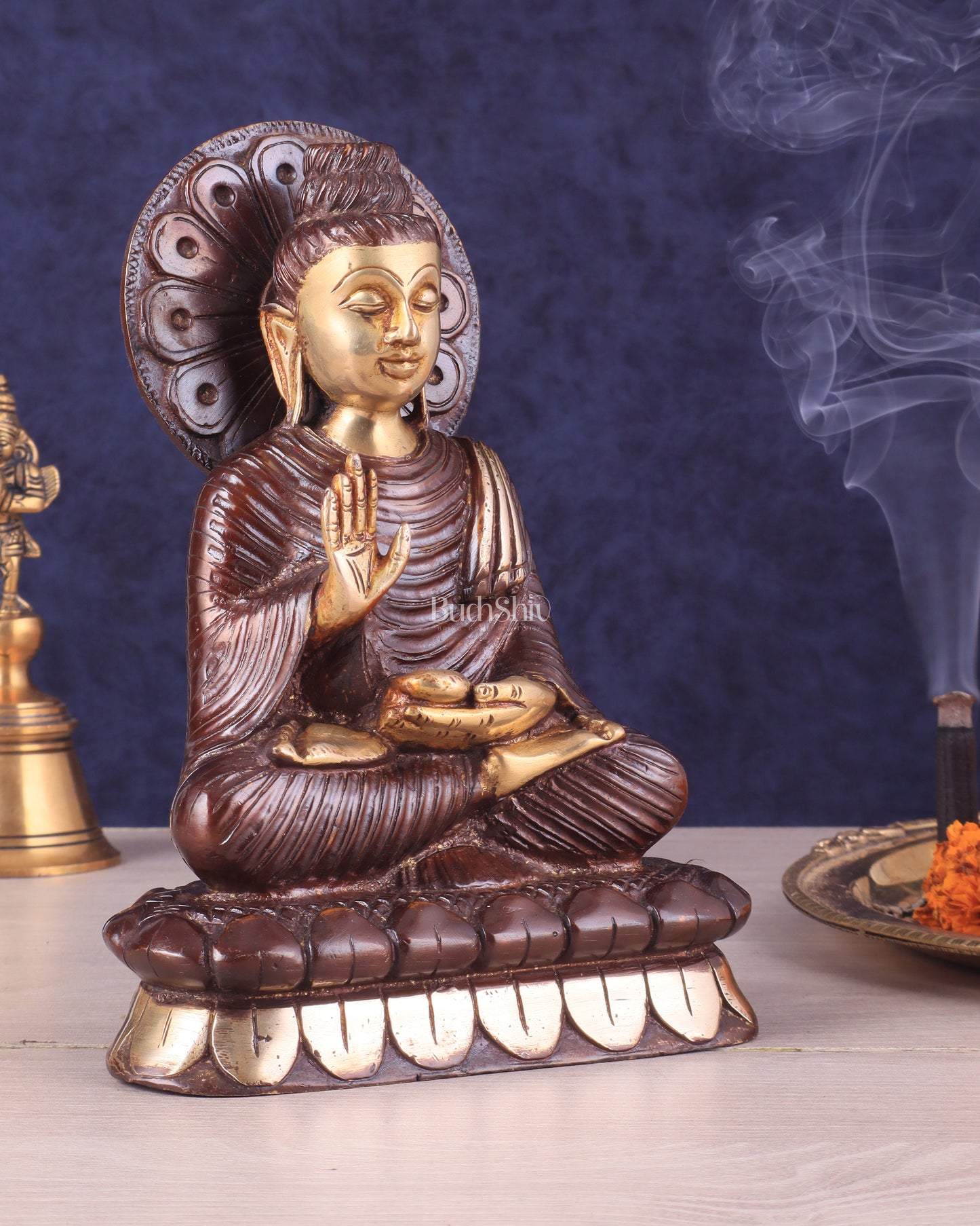 Dual Tone Brass Buddha Idol in blessing Mudra 8.5"