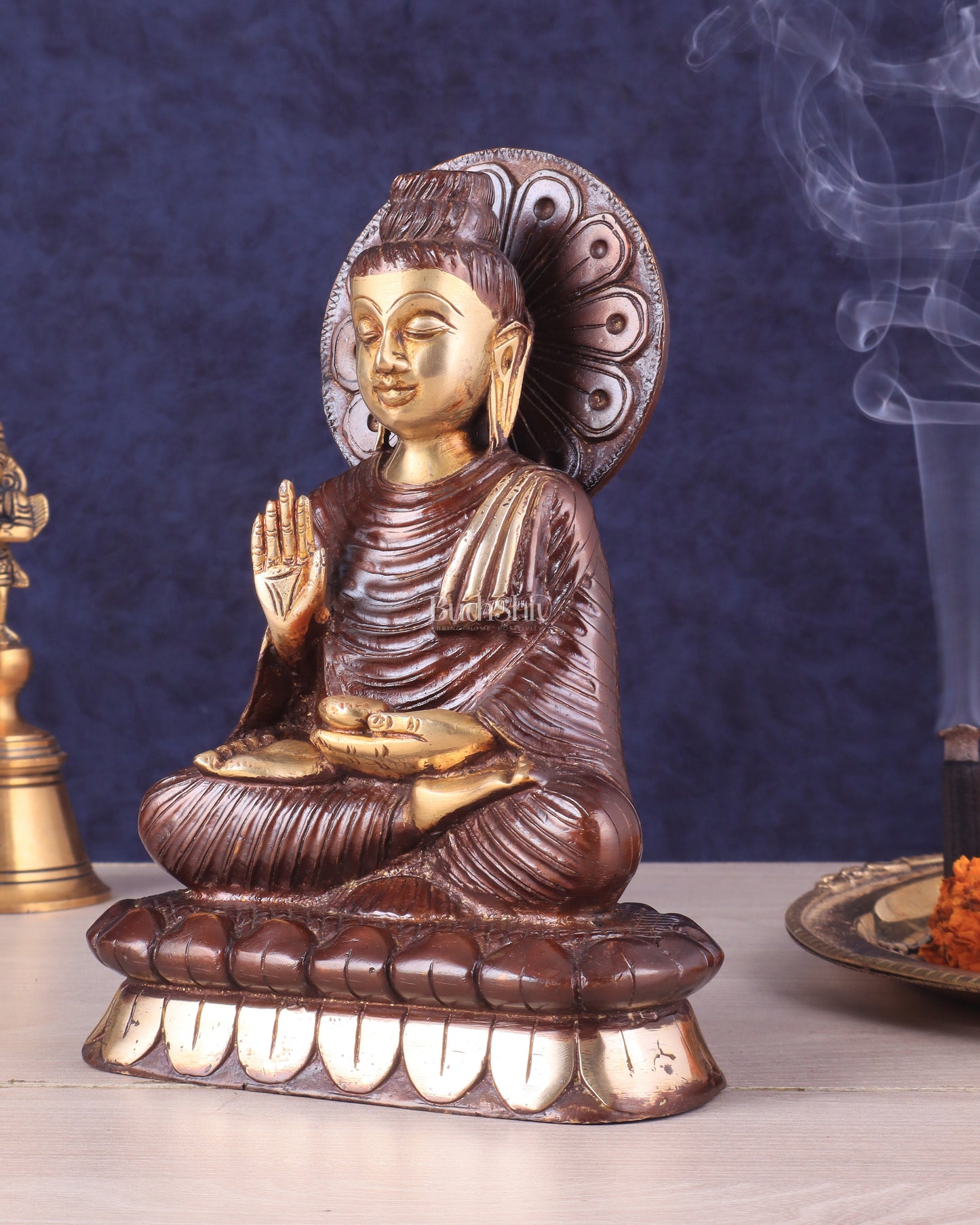 Dual Tone Brass Buddha Idol in blessing Mudra 8.5"