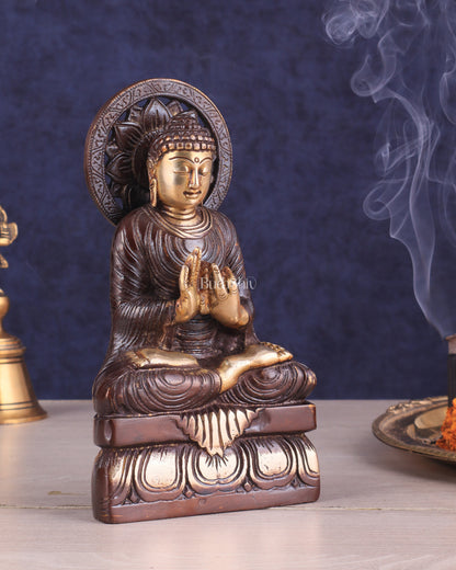 Dual Tone Brass Buddha Idol in Dharmachakra Mudra 8"