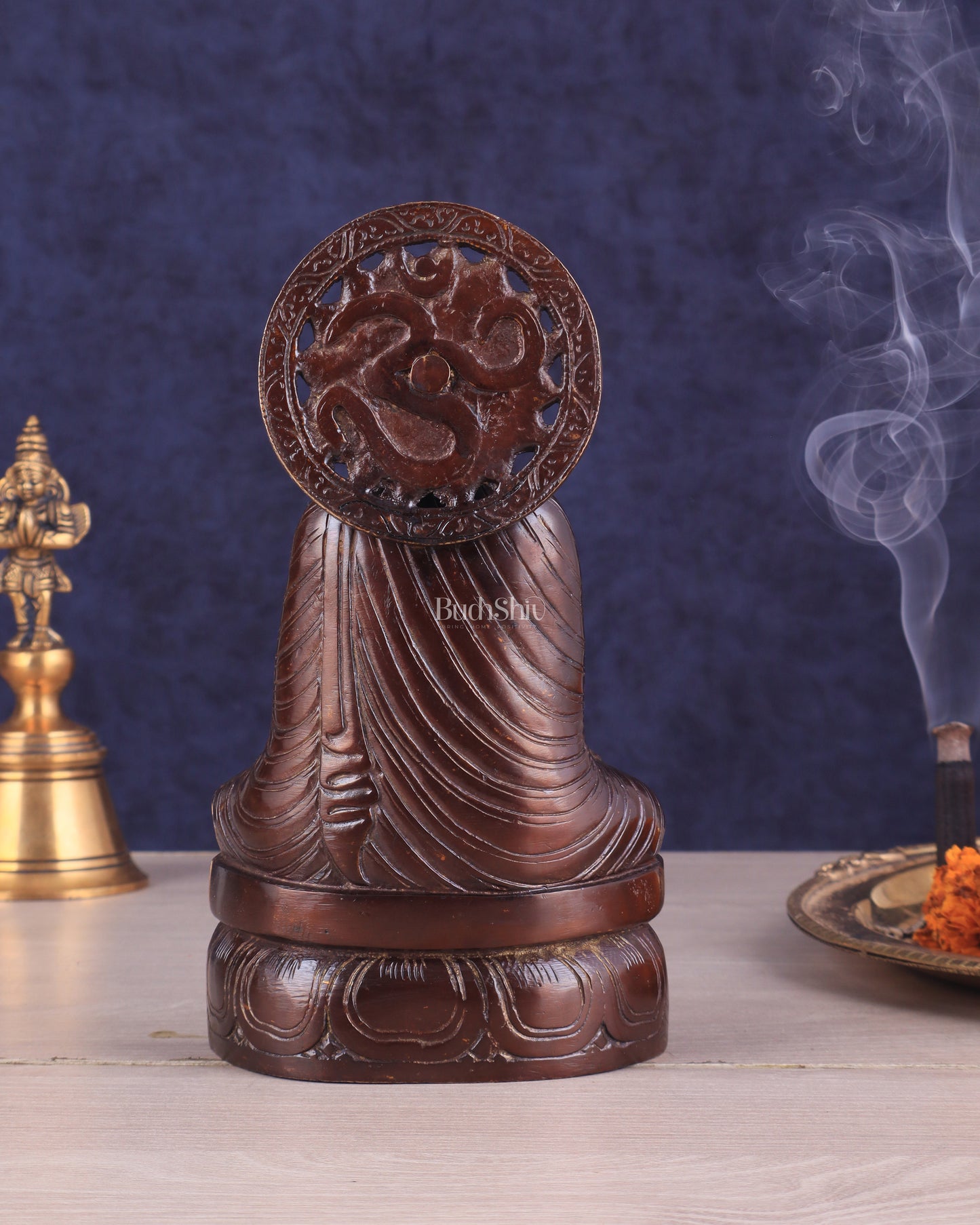 Dual Tone Brass Buddha Idol in Dharmachakra Mudra 8"