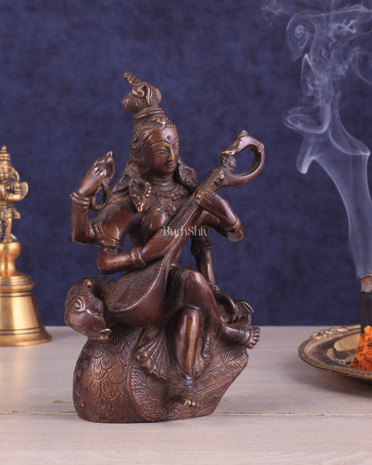 Vintage Brass Nepalese Goddess Saraswati Idol | Exquisite Craftsmanship