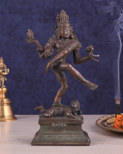 Vintage Brass Dancing Shiva Idol | Unique Pose with Bronze Finish 10"