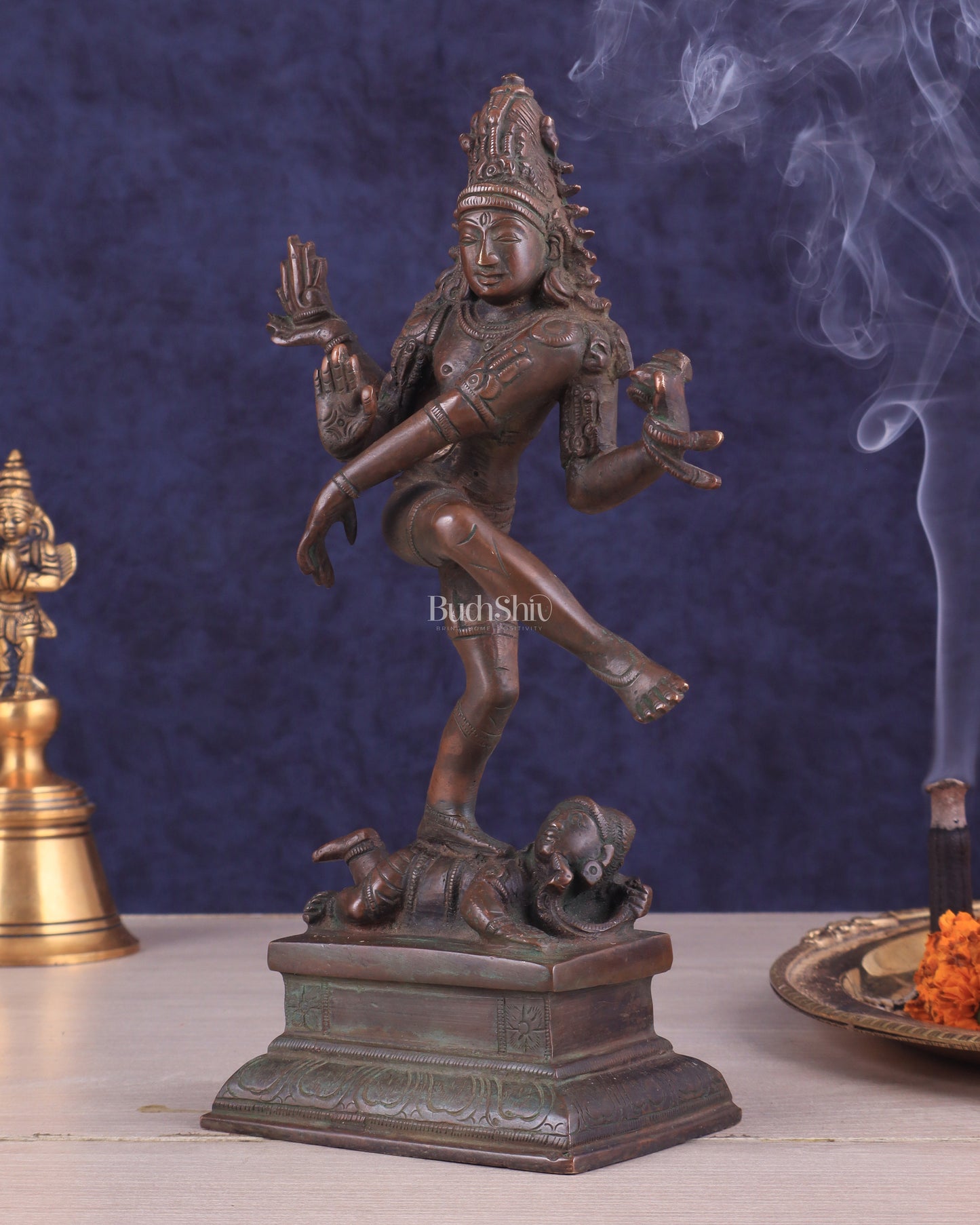 Vintage Brass Dancing Shiva Idol | Unique Pose with Bronze Finish 10"