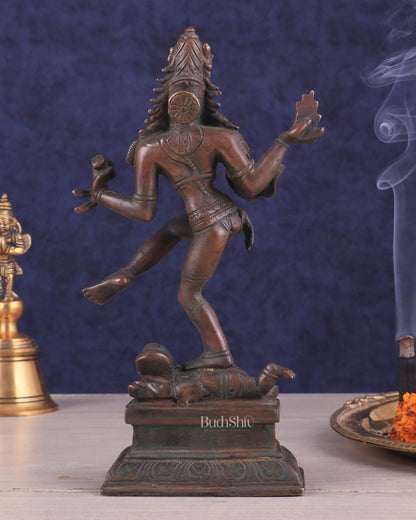 Vintage Brass Dancing Shiva Idol | Unique Pose with Bronze Finish 10"