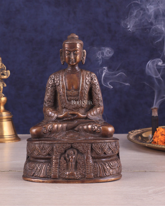 Unique Buddha in Deep Meditation Brass Statue | Intricate Craftsmanship 7"