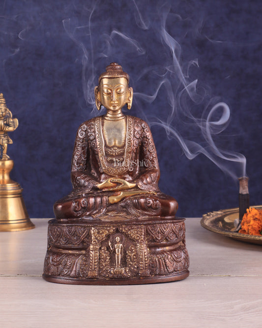 Dual tone Buddha in Deep Meditation Brass Statue | Intricate Craftsmanship 7"