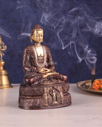 Dual tone Buddha in Deep Meditation Brass Statue | Intricate Craftsmanship 7"