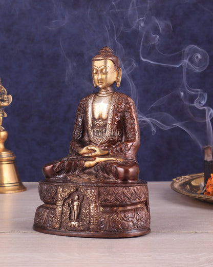 Dual tone Buddha in Deep Meditation Brass Statue | Intricate Craftsmanship 7"