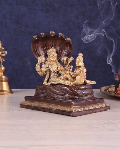 Pure Brass Resting Vishnu Lakshmi on Sheshanaag Idol - Dual Tone