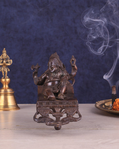 Vintage Brass Resting Ganesha Idol – 6" | Dark Chocolate Finish