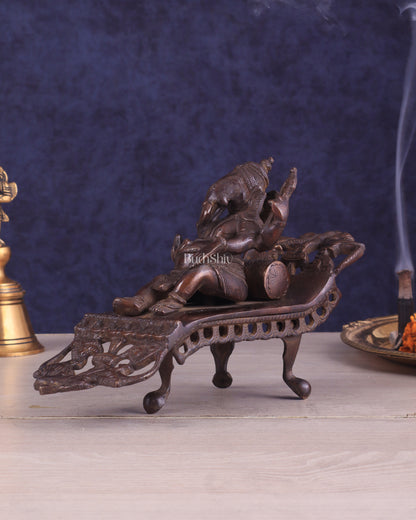 Vintage Brass Resting Ganesha Idol – 6" | Dark Chocolate Finish