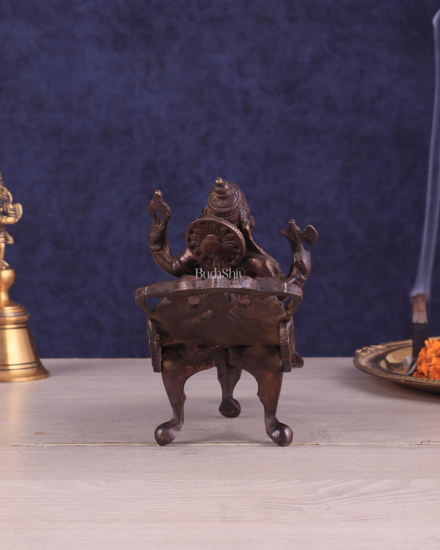 Vintage Brass Resting Ganesha Idol – 6" | Dark Chocolate Finish