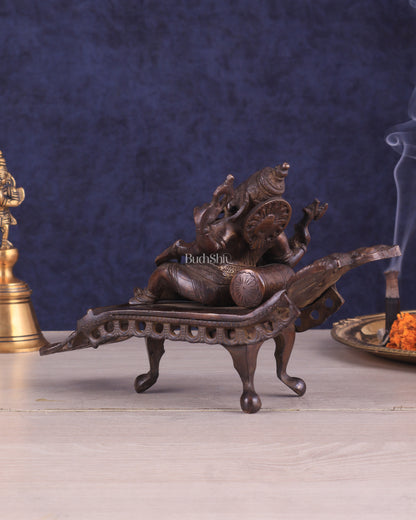 Vintage Brass Resting Ganesha Idol – 6" | Dark Chocolate Finish