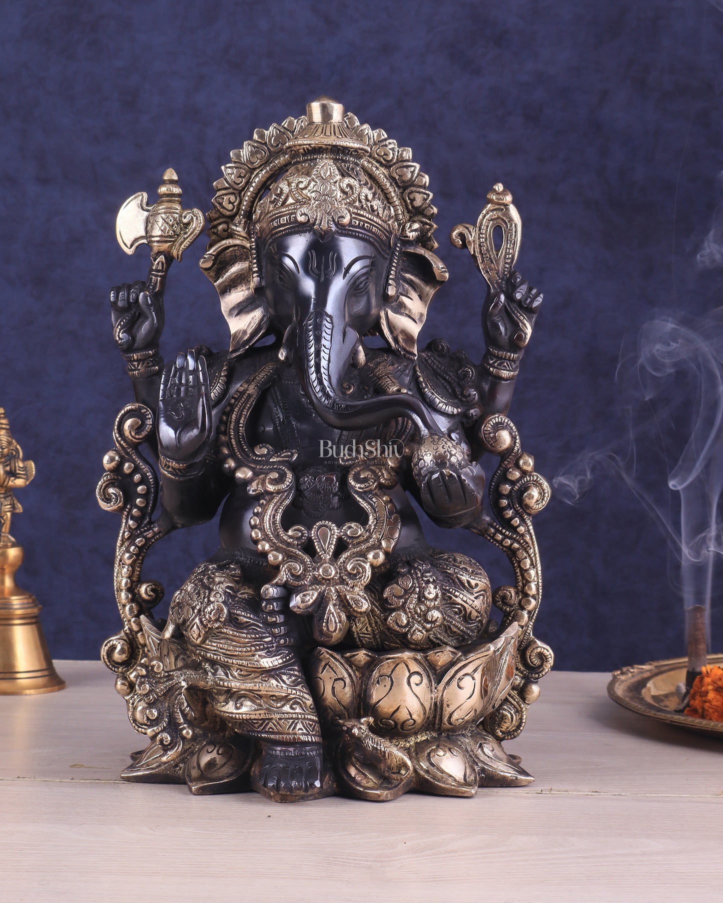 Ganesha black edition brass statue 12"