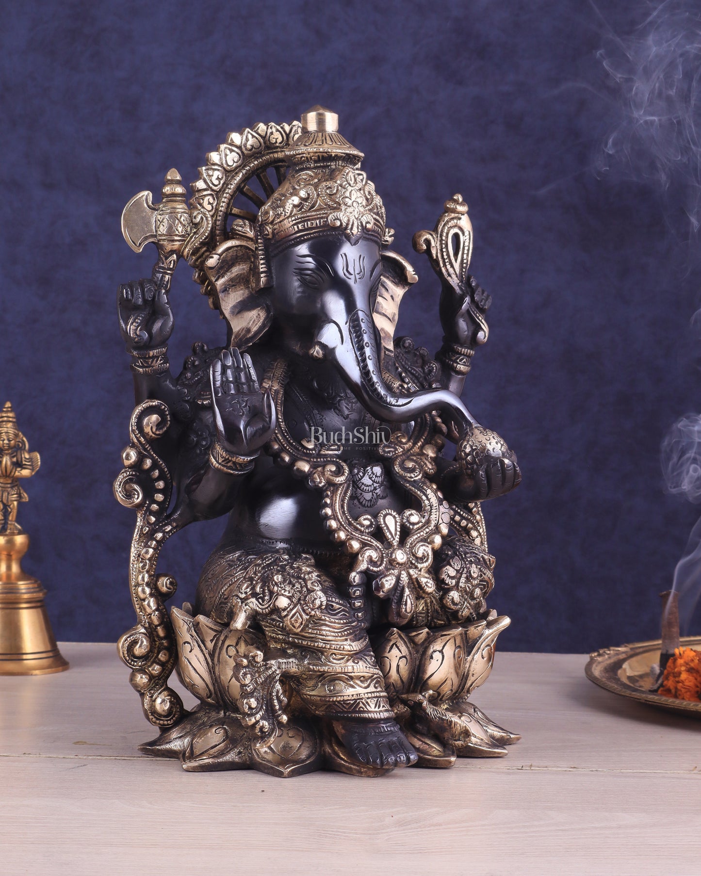 Ganesha black edition brass statue 12"