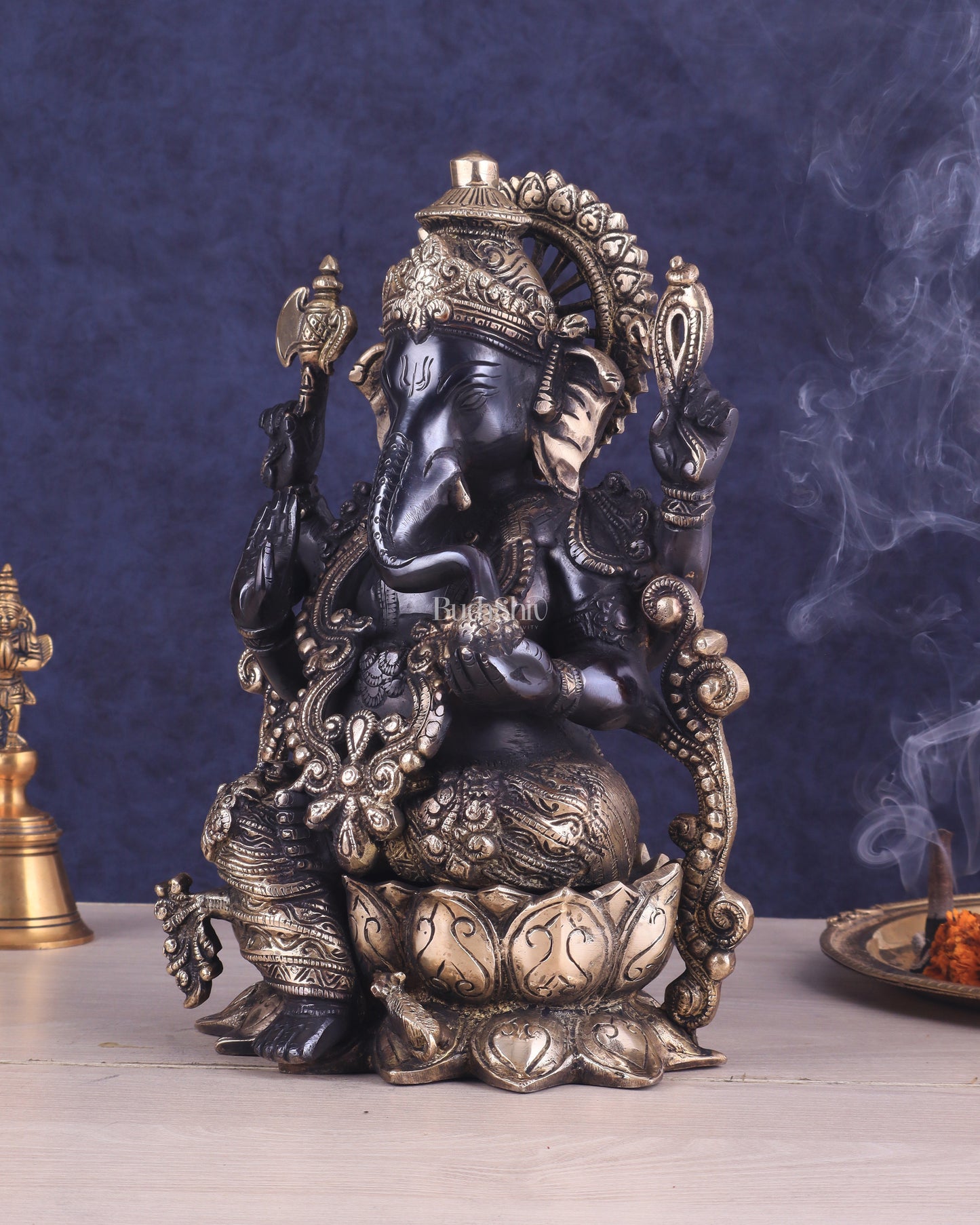 Ganesha black edition brass statue 12"