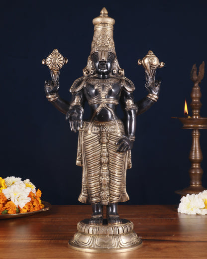 Brass Tirupati Balaji Statue 18 inch matte black and glossy gold