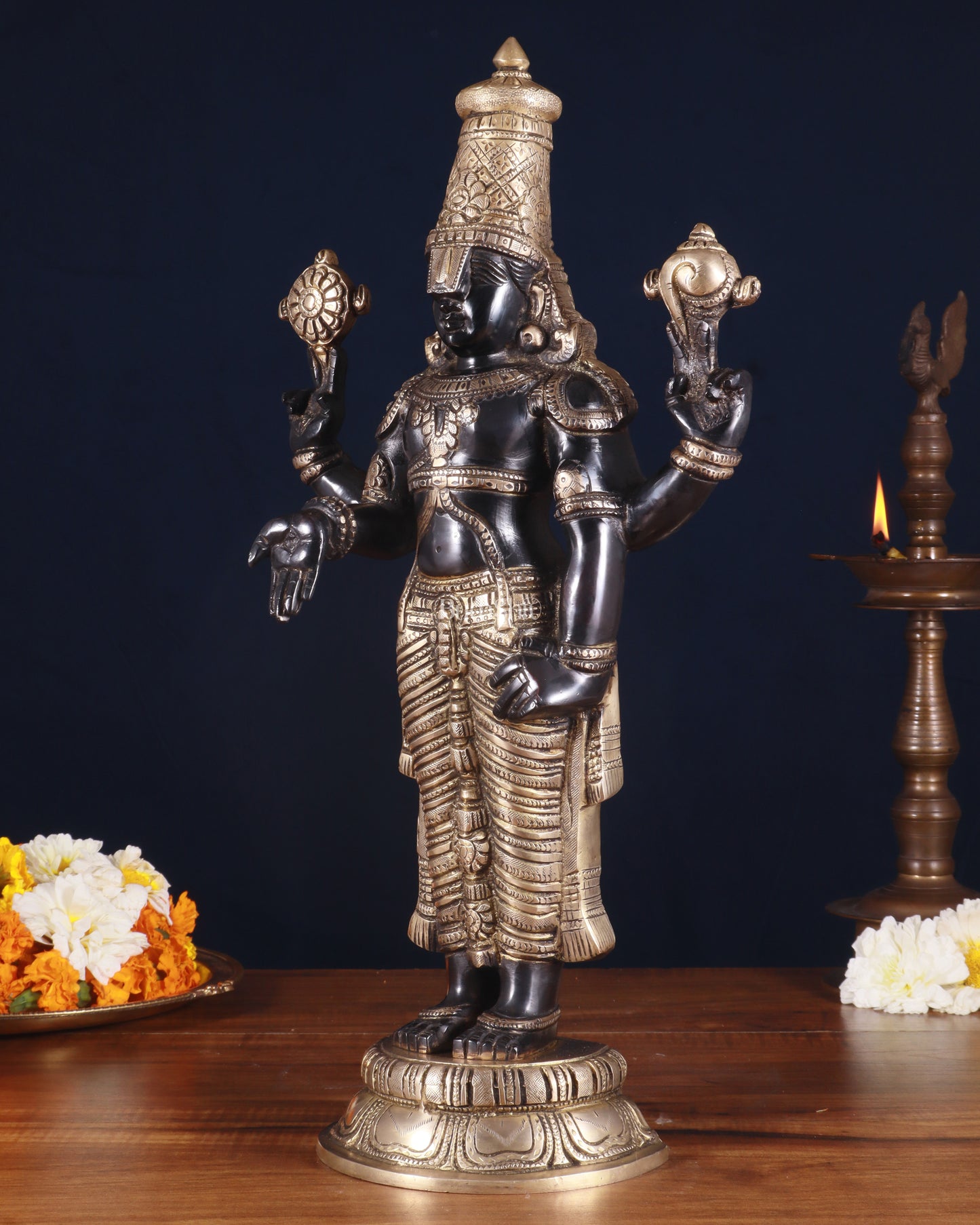 Brass Tirupati Balaji Statue 18 inch matte black and glossy gold