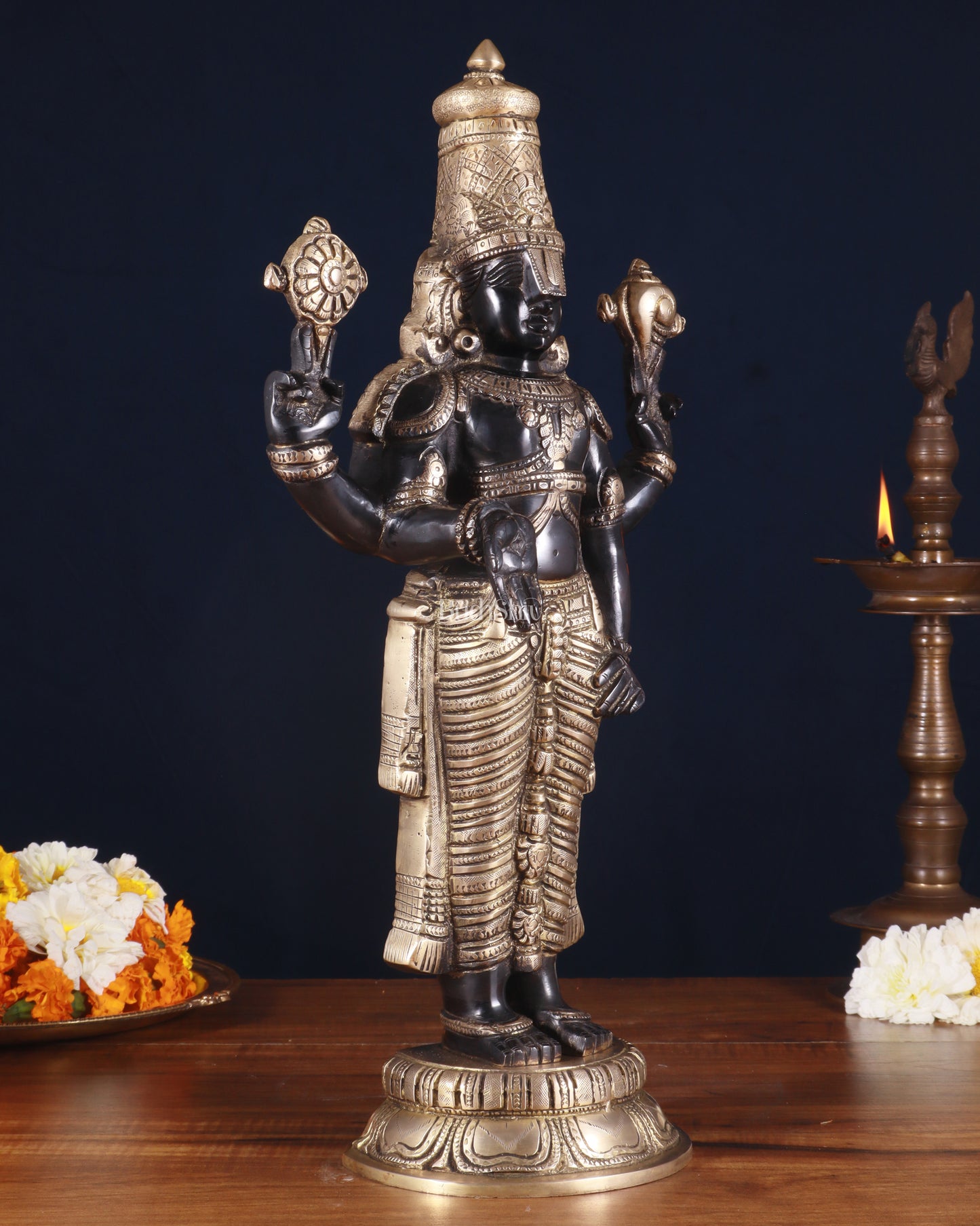 Brass Tirupati Balaji Statue 18 inch matte black and glossy gold