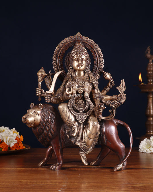 Exquisite Brass Durga Mata Idol | Devi Durga Sculpture | 15" brown tone