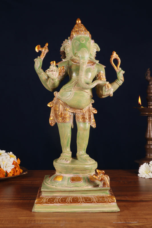 Brass Lord Ganesha Statue - 20 Inches | Antique Green patina