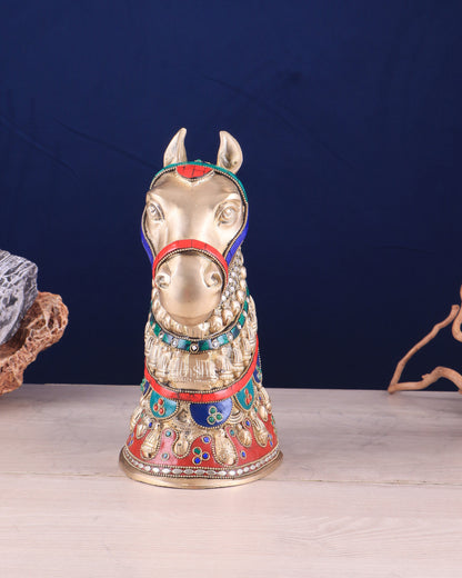 Pure Brass Horse Head Showpiece - stonework | 11 Inch