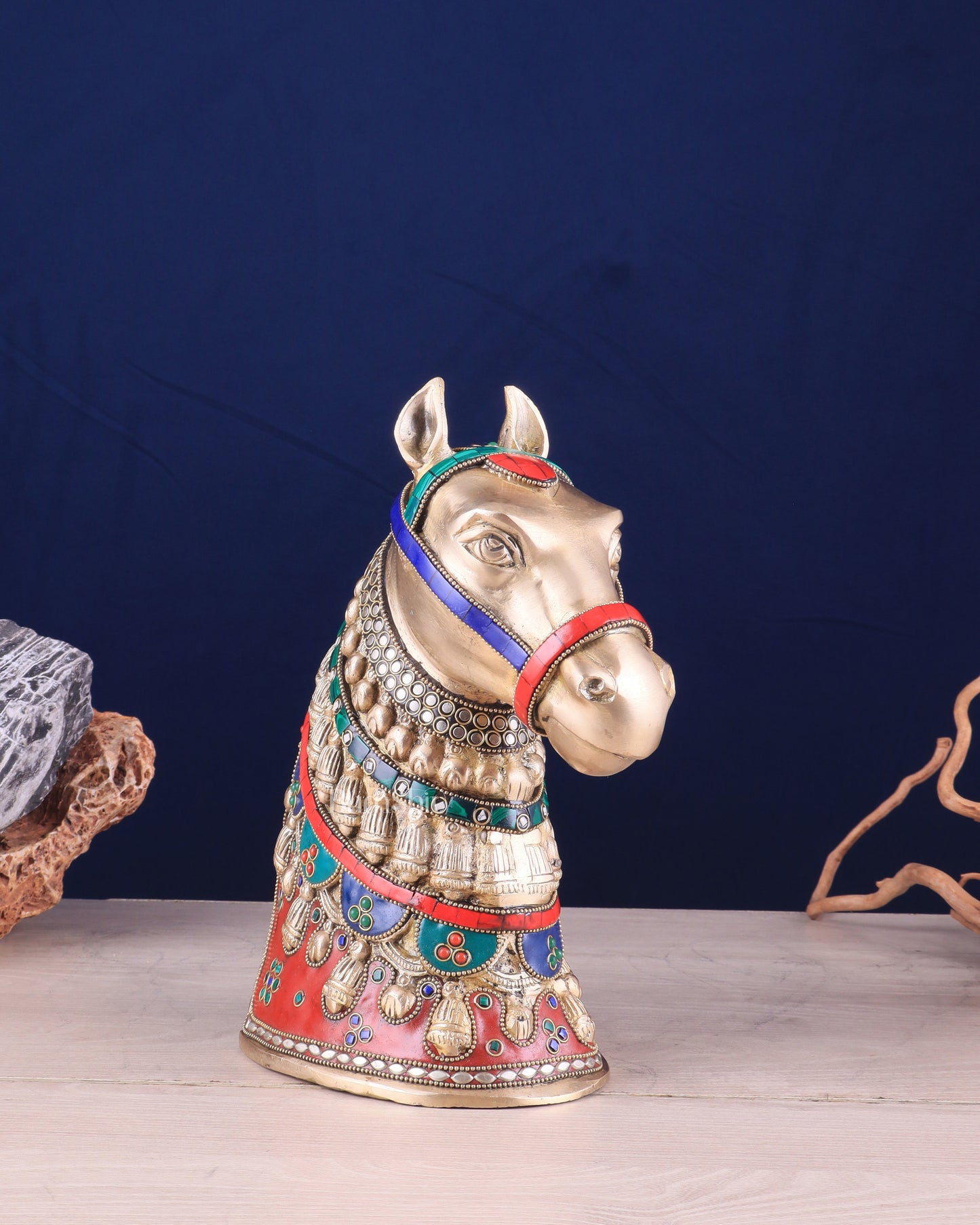 Pure Brass Horse Head Showpiece - stonework | 11 Inch