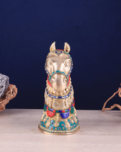 Pure Brass Horse Head Showpiece - stonework | 11 Inch