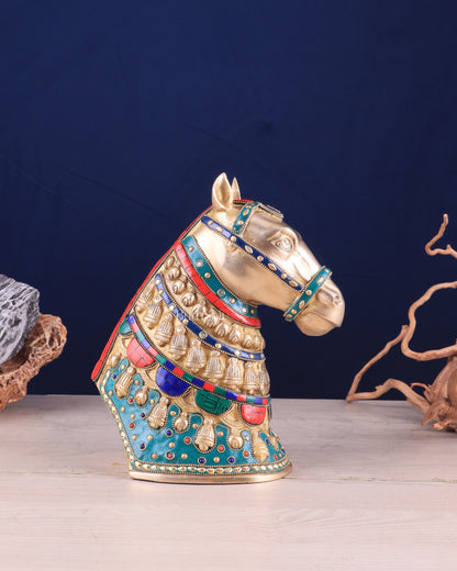 Pure Brass Horse Head Showpiece - stonework | 11 Inch