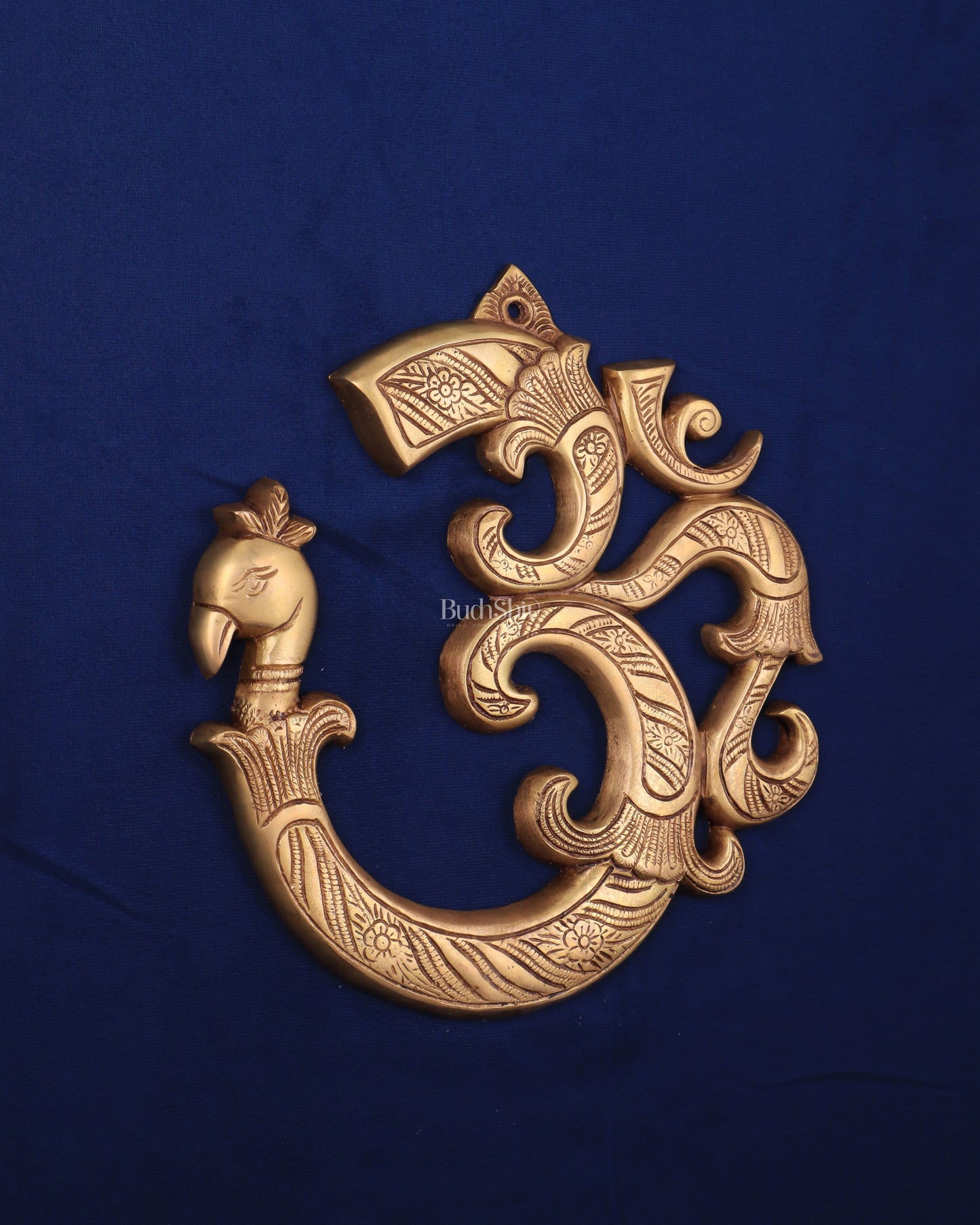 Auspicious brass Om Wall Hanging with Peacock Design - 12 Inches