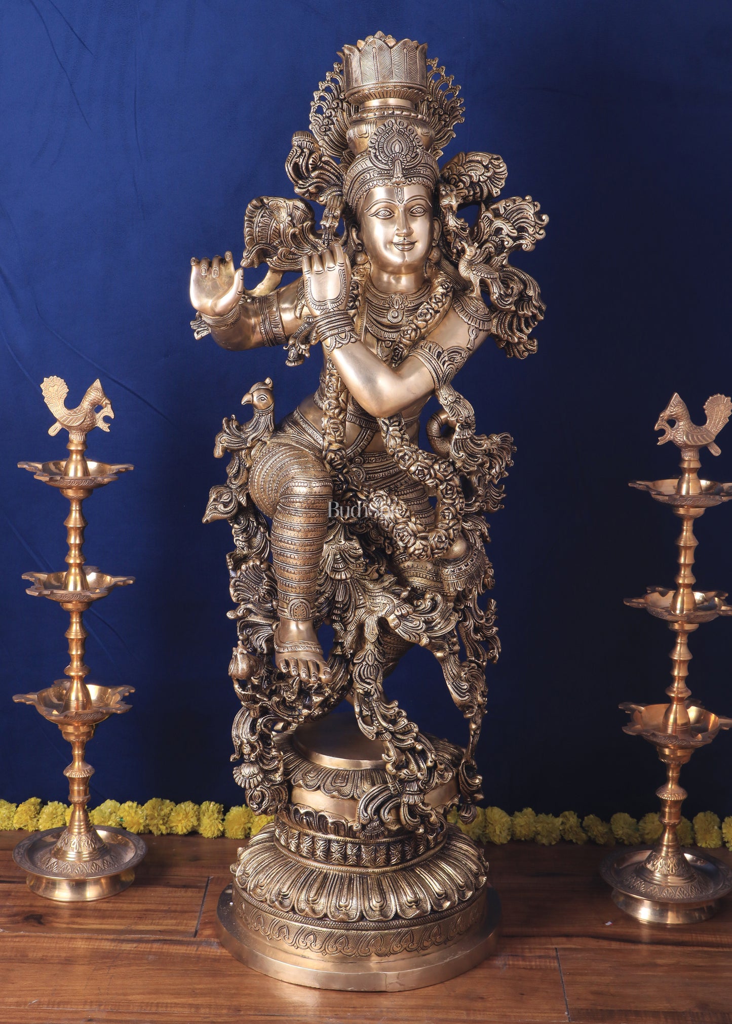 Large Lord Krishna Brass Sculpture - 45 inch handmade