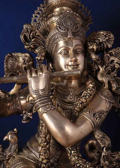 Large Lord Krishna Brass Sculpture - 45 inch handmade