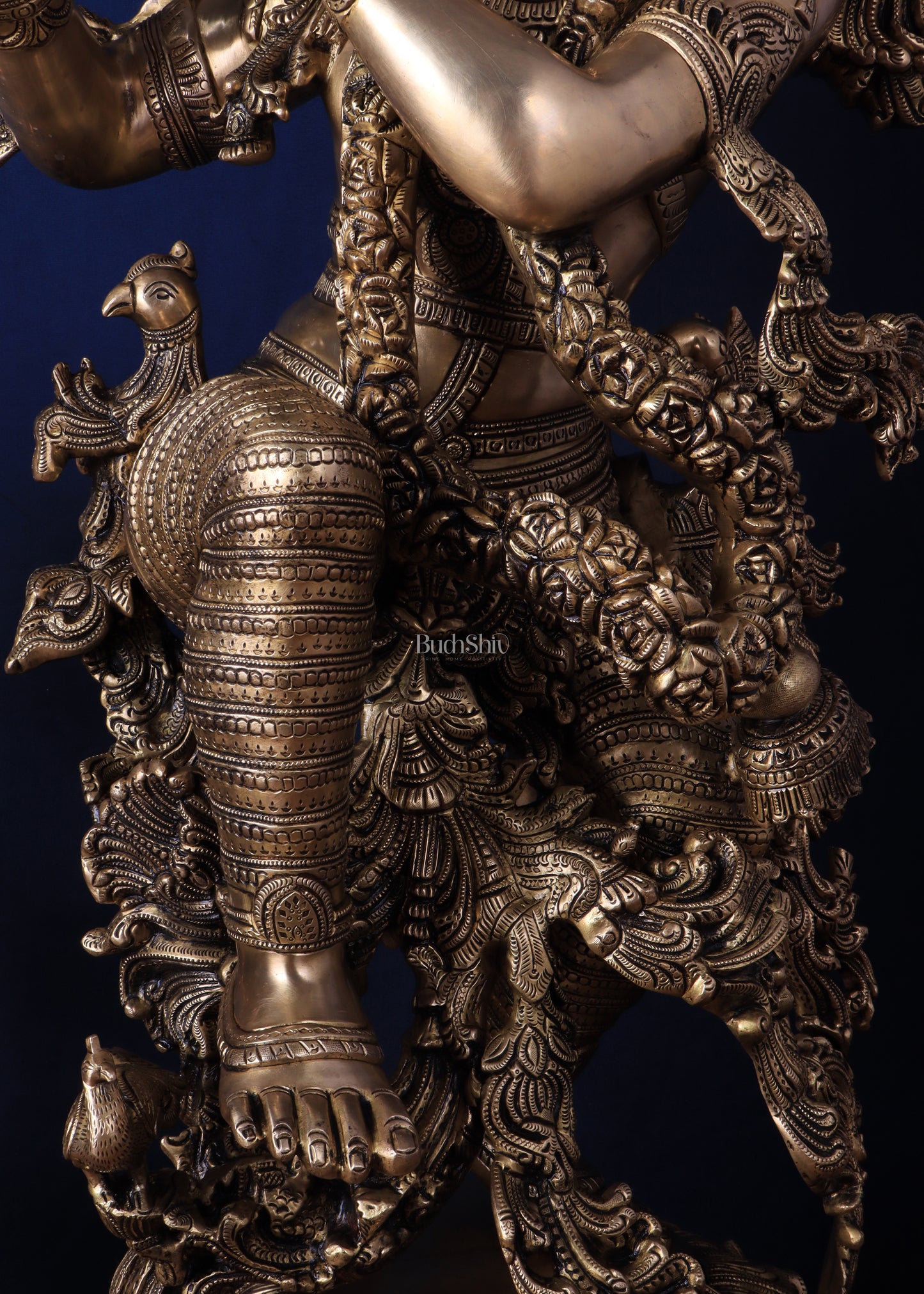 Large Lord Krishna Brass Sculpture - 45 inch handmade